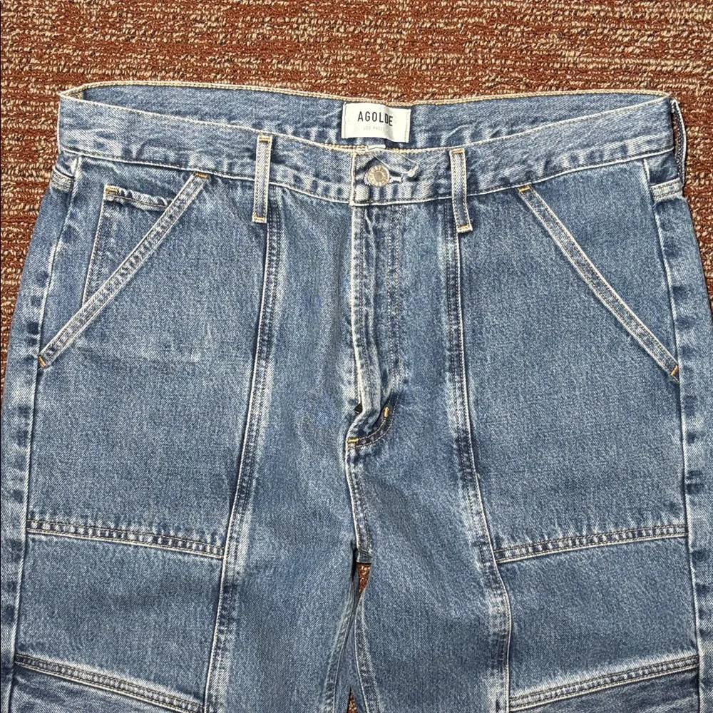 AGOLDE cooper cargo jeans medium wash wide leg baggy jeans size 31 (women’s 12) - Picture 3 of 15